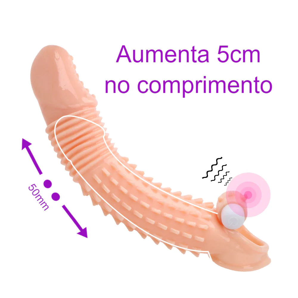 Capa Peniana Aumenta 5cm Com Vibrador Pênis Camisinha Reutilizável Texturizada