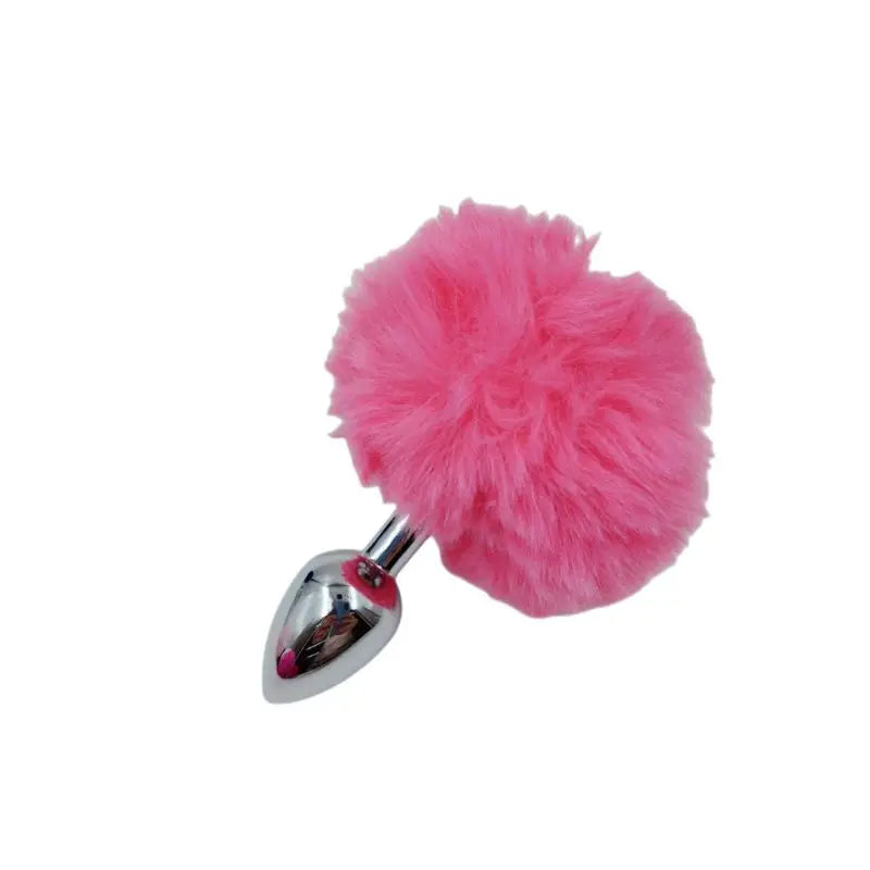 Plug Anal PomPom Pelúcia com Base Prateada